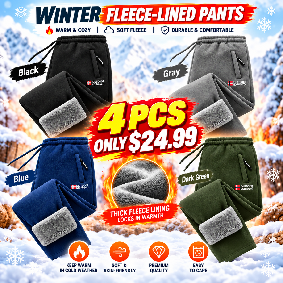 ❄️ Warm & Cozy Winter Pants for Men & Women⏳ 5 Fleece-Lined Thermal Pants for ONLY $25.99! 🔥