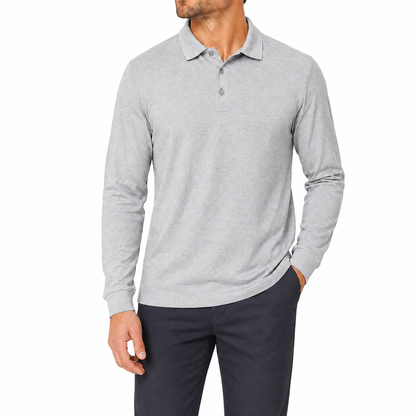 Men's Relaxed Textured Long Sleeve Polo Shirt