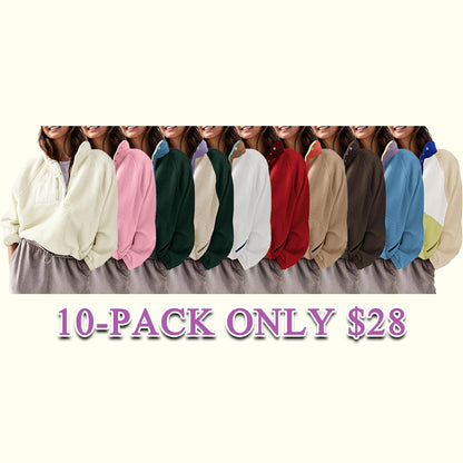Women's Colorblock Cropped Sherpa Fleece Jacket Soft Long Sleeve Pullover with Pockets, Casual Trendy Layering Outerwear
