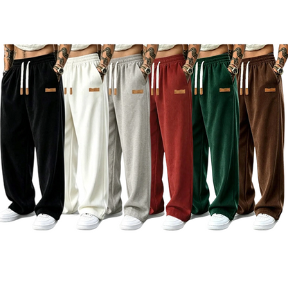 Men's 3-Pack Wide Leg Athletic Pants – Loose Drawstring Casual Streetwear Pants with Leather Tag