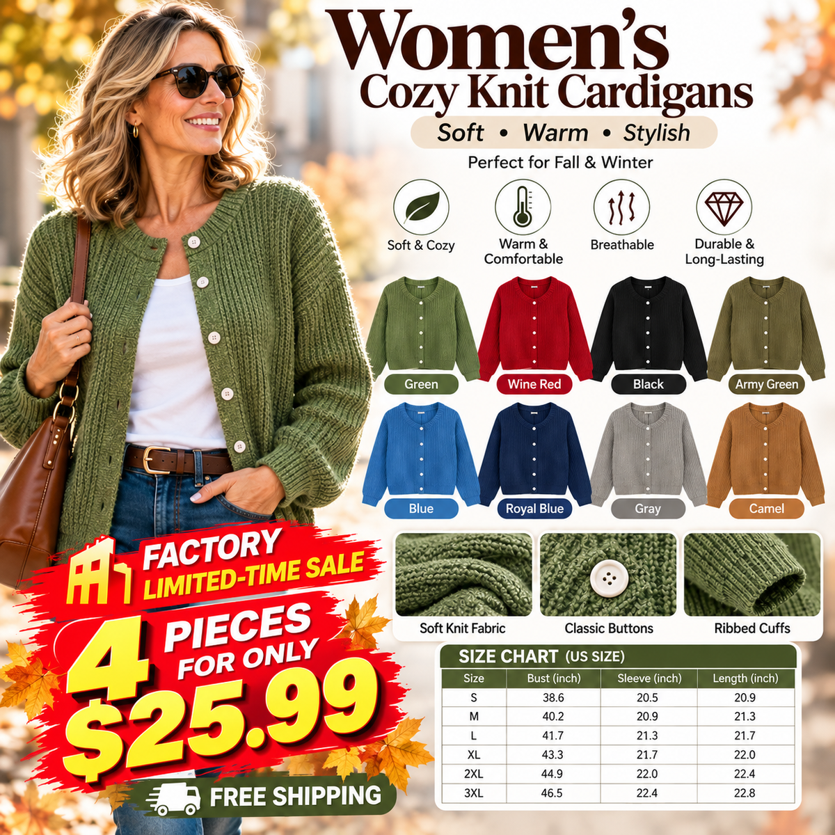 🏭 FACTORY LIMITED-TIME SALE ⚡ FINAL SALE – 8 FOR $26.99! WOMEN'S Cozy Knit Cardigans