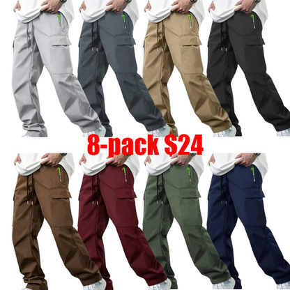 Men's Big & Tall Loose Cargo Pants – Elastic Drawstring Multi-Pocket Casual Streetwear for Outdoor & Daily Wear