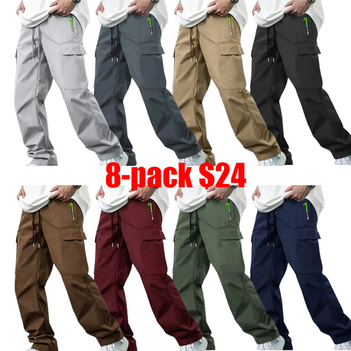 Men's Big & Tall Loose Cargo Pants – Elastic Drawstring Multi-Pocket Casual Streetwear for Outdoor & Daily Wear