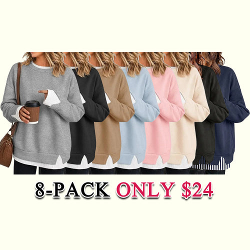 Women's Fake Two-Piece Layered Hoodie Oversized Drop Shoulder Air Layer Pullover Casual Crew Neck Patchwork Sweatshirt