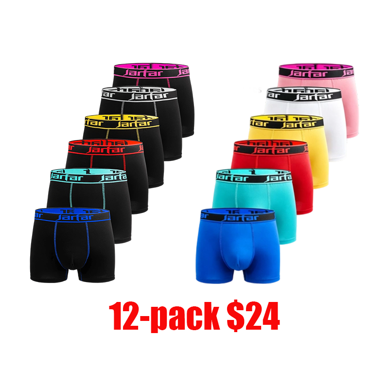 12-Pack Men's Solid Color Boxer Briefs – Soft Polyester Sports & Daily Wear Underwear