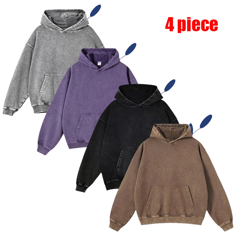 4-Pack Acid Wash Hoodie – Oversized Vintage Unisex Heavyweight Distressed Hoodie