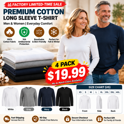🏭 FACTORY LIMITED-TIME SALE ⚡ FINAL SALE – 8 PACK ONLY $24.99! Soft Cotton Long Sleeve Shirts for Men & Women, Perfect Everyday Base Layer