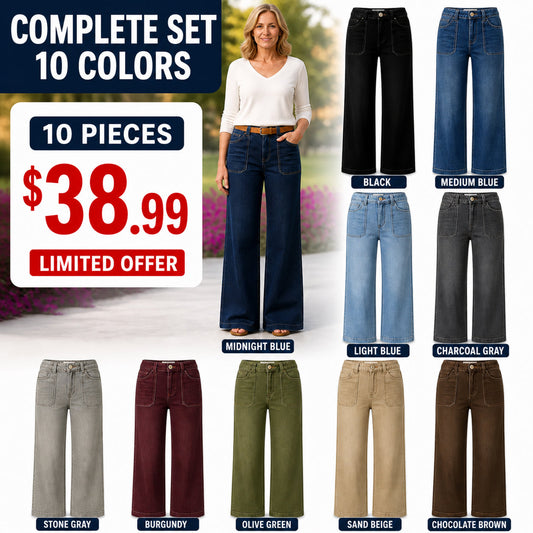 ⏰Clearance Sale⚡10-Pack for €38.99⚡Women's Wide-Leg Jeans with Patch Pockets & Relaxed Fit
