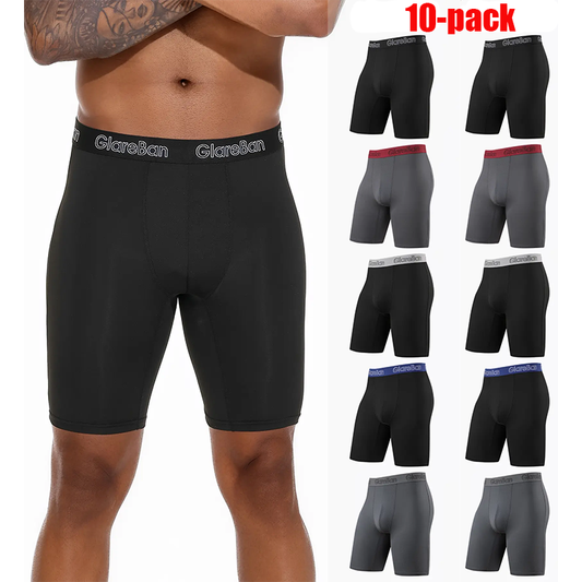 10-Pack Men's Long-Leg Quick-Dry Sports Boxer Briefs – Soft Stretchy Gym Workout Underwear