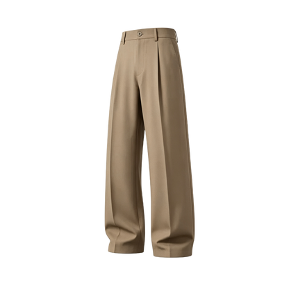 Men's cool‑touch fabric Business Casual Pants - High Waist, Loose Fit, Drapey Pleated Straight-Leg