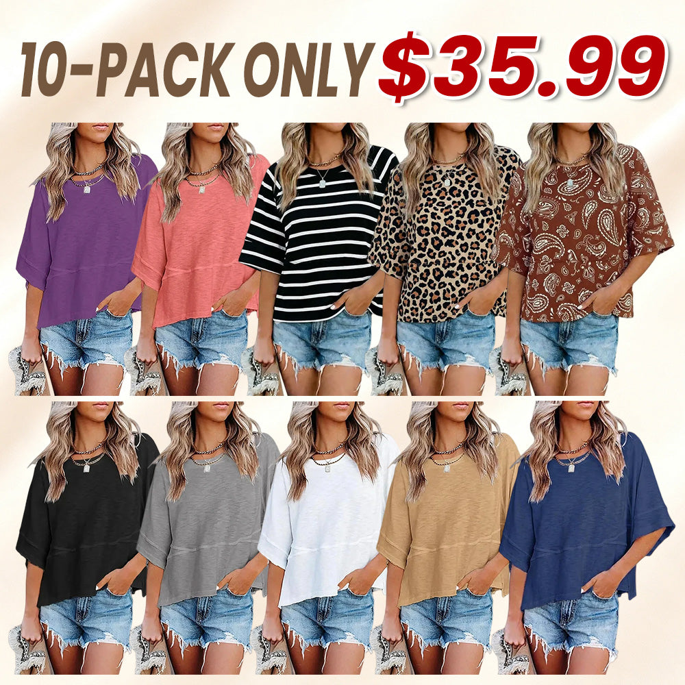 Panel Solid Color Flared Sleeve T-Shirt