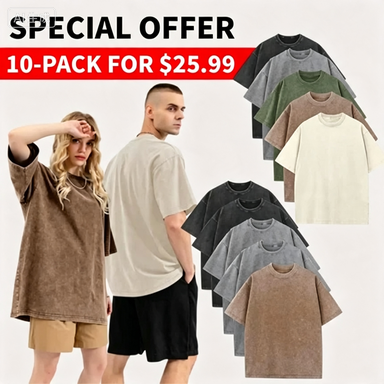 Men's Plus Size 100% Cotton Acid Wash Oversized Heavyweight Vintage T-Shirt