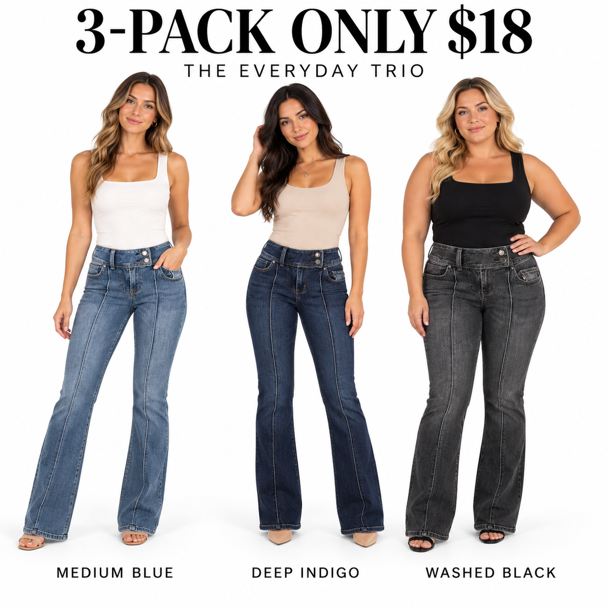 6-PACK ONLY $24---- Everyday Stretch Flare Jeans