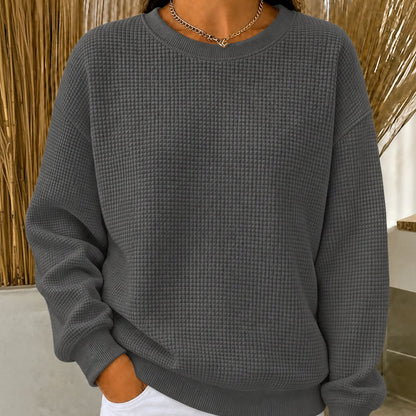 RÄUMUNGSVERKAUF🔥 Damen-Sweatshirt aus Waffelstrick mit Rundhalsausschnitt
