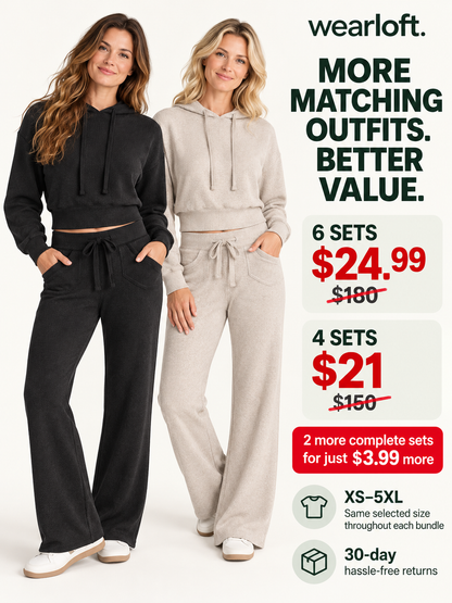 Cropped Hoodie & Wide-Leg Pants Sets | 6 Sets $24.99 / 4 Sets $21 | XS–5XL