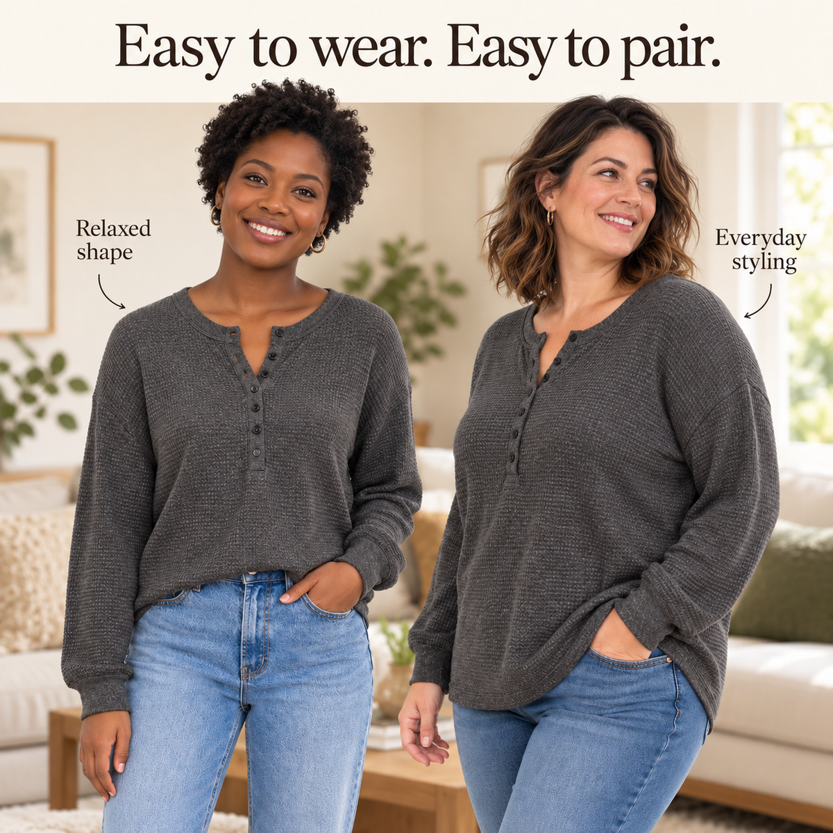 6-PACK ONLY $24---Old Navy Women's Long-Sleeve Crew-Neck Henley T-Shirt