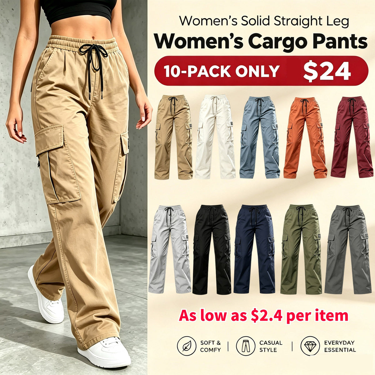 LAST DAY SALE Women's Cargo Pants High Waist Loose Fit