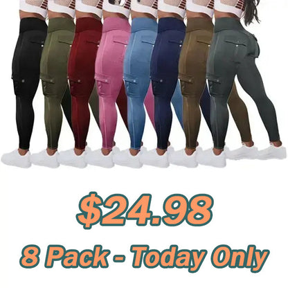 Solid Flap Pocket High Waist Sports Leggings