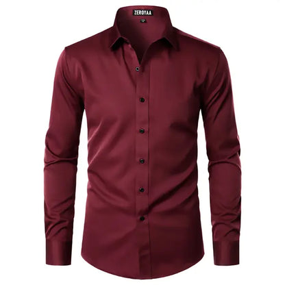 Men's Satin Long Sleeve Dress Shirt Slim Fit