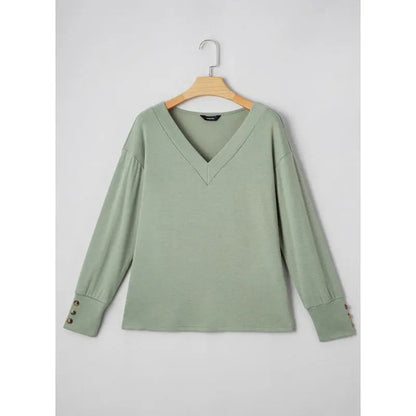 Women's Casual Long Sleeve V-Neck Pullover Shirts Loose Fit Lightweight Knit Tops