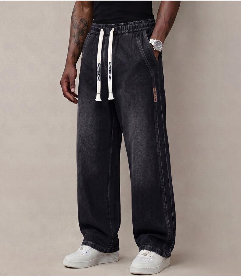 Men's Stretch 100% Cotton Loose Fit Jeans with Elastic Drawstring Waist