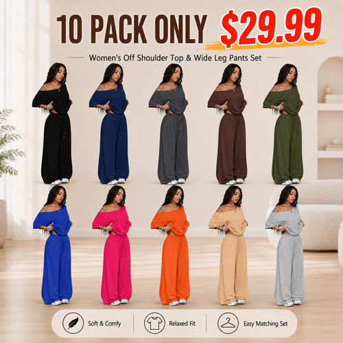 Women's Off Shoulder Top & Wide Leg Pants Set