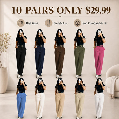 Women's High Waist Straight Leg Suit Pants