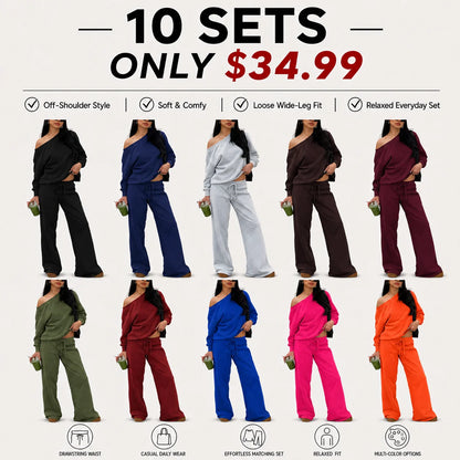 Women's Off-Shoulder Long Sleeve Jumper & Pants Set