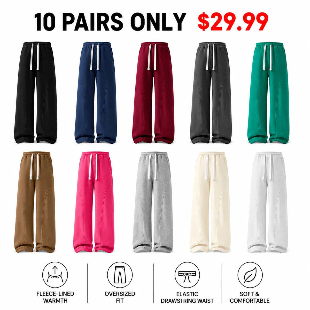 Unisex Fleece Thermal Lined Sweatpants - Oversize Comfort