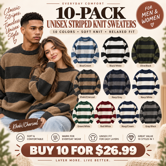 🧶 Unisex Classic Striped Knit Sweater – Soft, Warm & Relaxed Everyday Fit 🔥 BUY 10 FOR ONLY $26.99
