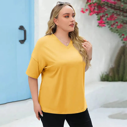Women's Oversized Short Sleeve V-Neck Blouse – Lightweight Casual Summer Top