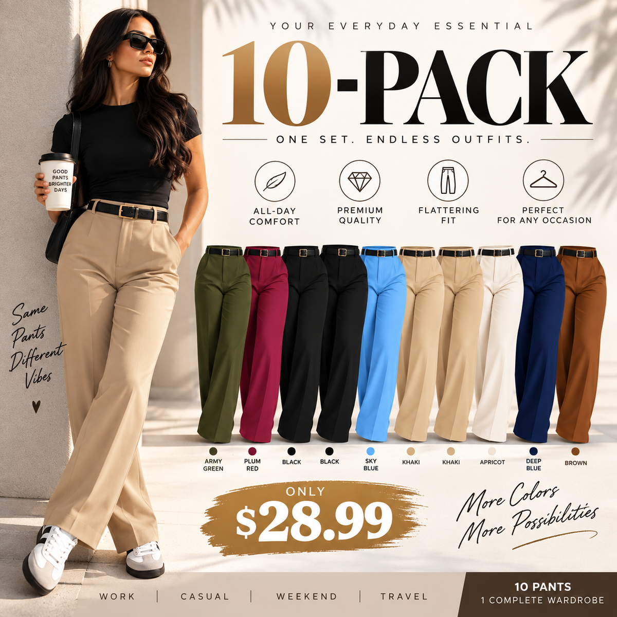 Women's High Waisted Straight Leg Suit Pants Flowy Drape Casual Office Long Trousers with Slimming Effect for Daily Versatile Wear