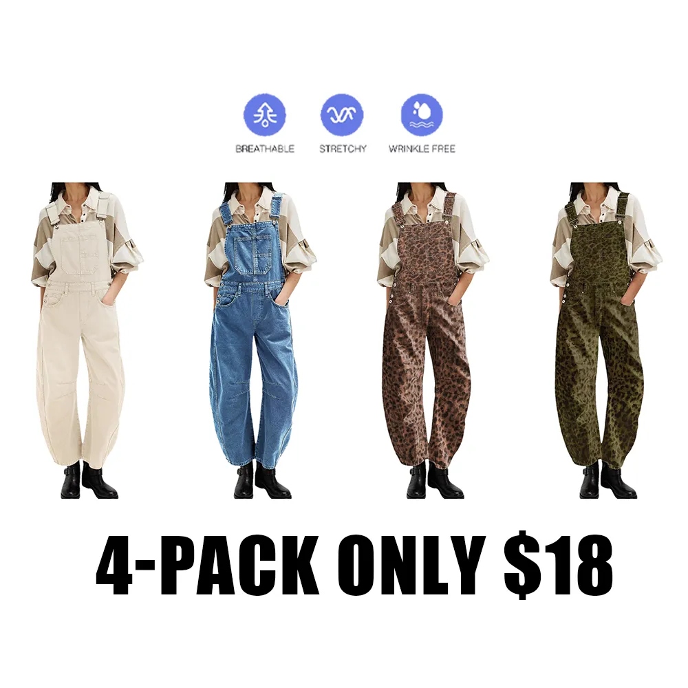 Wide-Leg Denim Overalls Loose Straight Overalls Jumpsuit