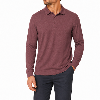 Men's Relaxed Textured Long Sleeve Polo Shirt