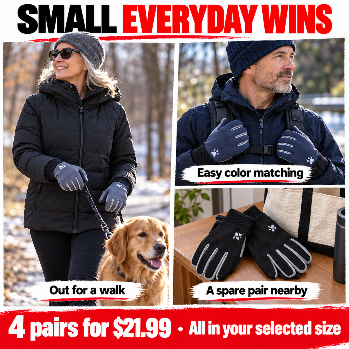 🏭 FACTORY LIMITED-TIME SALE | Everyday Full-Finger Gloves for Men & Women – 4 Pairs Only $21.99 | Comfortable Everyday Essential