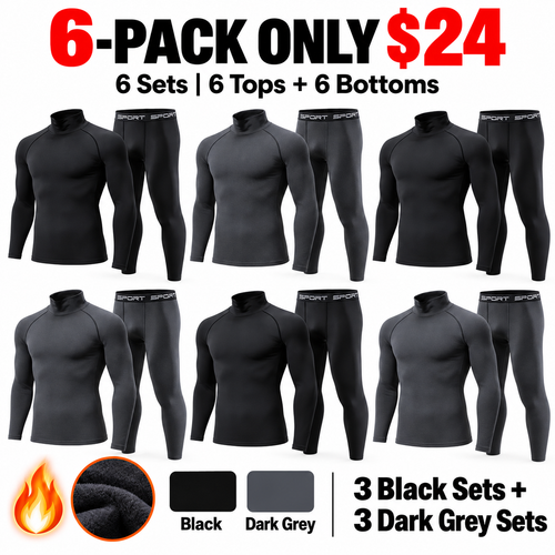 6-PACK ONLY $24---Men's Everyday Fleece-Lined Thermal Set