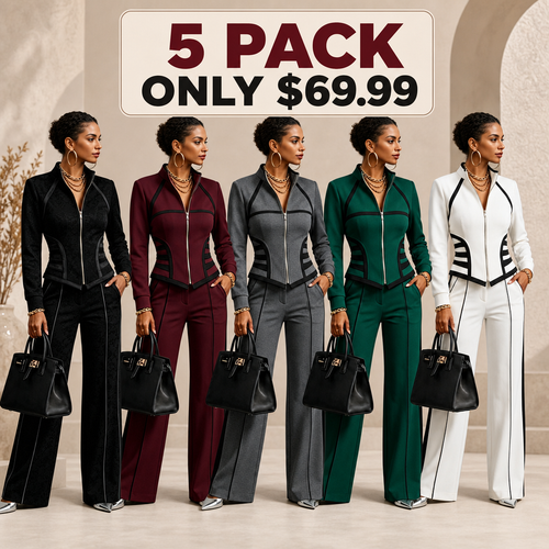 🤲LAST DAY SAVE 49% ⏰Cozy And Casual Two-piece Set Featuring A Slim-fit, Stretchy Zip-up Sweatshirt And Pants With Black Webbing Trim.— FREE Handbag