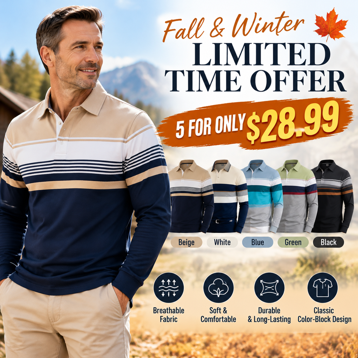 📢🎉50% off!!!🛍️✨Classic color-blocked striped top for men