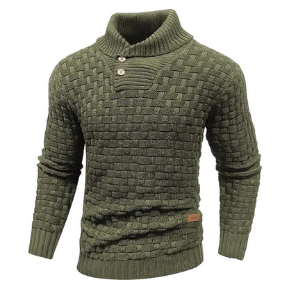 💚Men's Regular Textured Patched Detail Shawl Collar Sweater