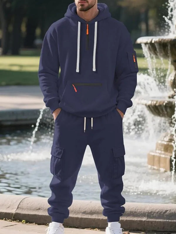 Men's 2-Piece Hooded Tracksuit Set | Casual Cargo Jogger Sweatpants & Oversized Hoodie | Streetwear Outfit