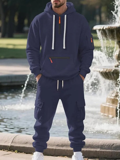 Men's 2-Piece Hooded Tracksuit Set | Casual Cargo Jogger Sweatpants & Oversized Hoodie | Streetwear Outfit