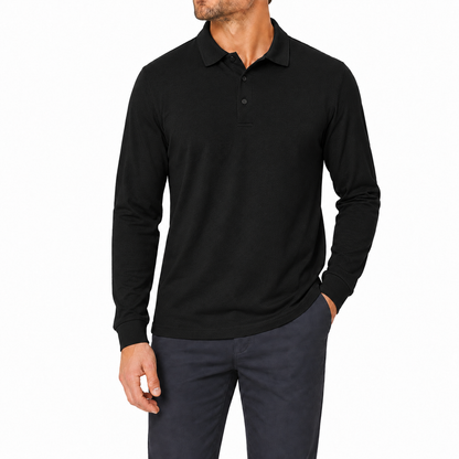 Men's Relaxed Textured Long Sleeve Polo Shirt