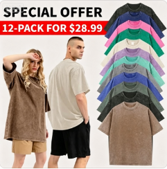 Men's Plus Size 100% Cotton Acid Wash Oversized Heavyweight Vintage T-Shirt
