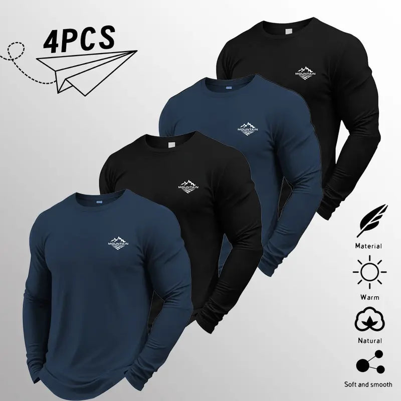 Men's 4-Pack Long Sleeve T-Shirts – Soft Crewneck Everyday Casual Basics