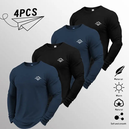 Men's 4-Pack Long Sleeve T-Shirts – Soft Crewneck Everyday Casual Basics