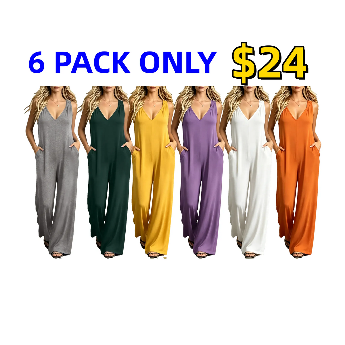 Plus-size women's V-neck jumpsuit featuring pockets and a casual strap design.