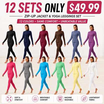 Women's Gold-Color Zip-Up Jacket & Yoga Leggings Set