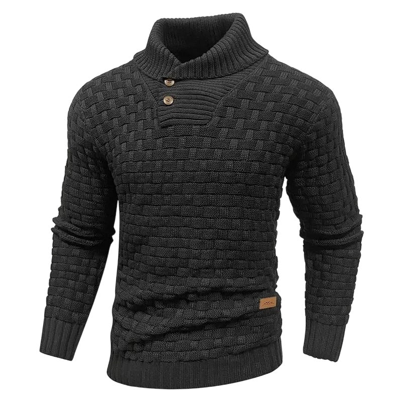 💚Men's Regular Textured Patched Detail Shawl Collar Sweater
