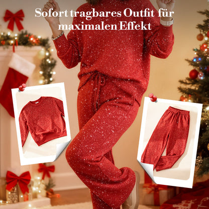 ⏳ Weihnachts-Sonderaktion: 50 % Rabatt! ⏰ Damen-Glitzer-Weihnachts-Zweiteiler: Sweatshirt & Hose