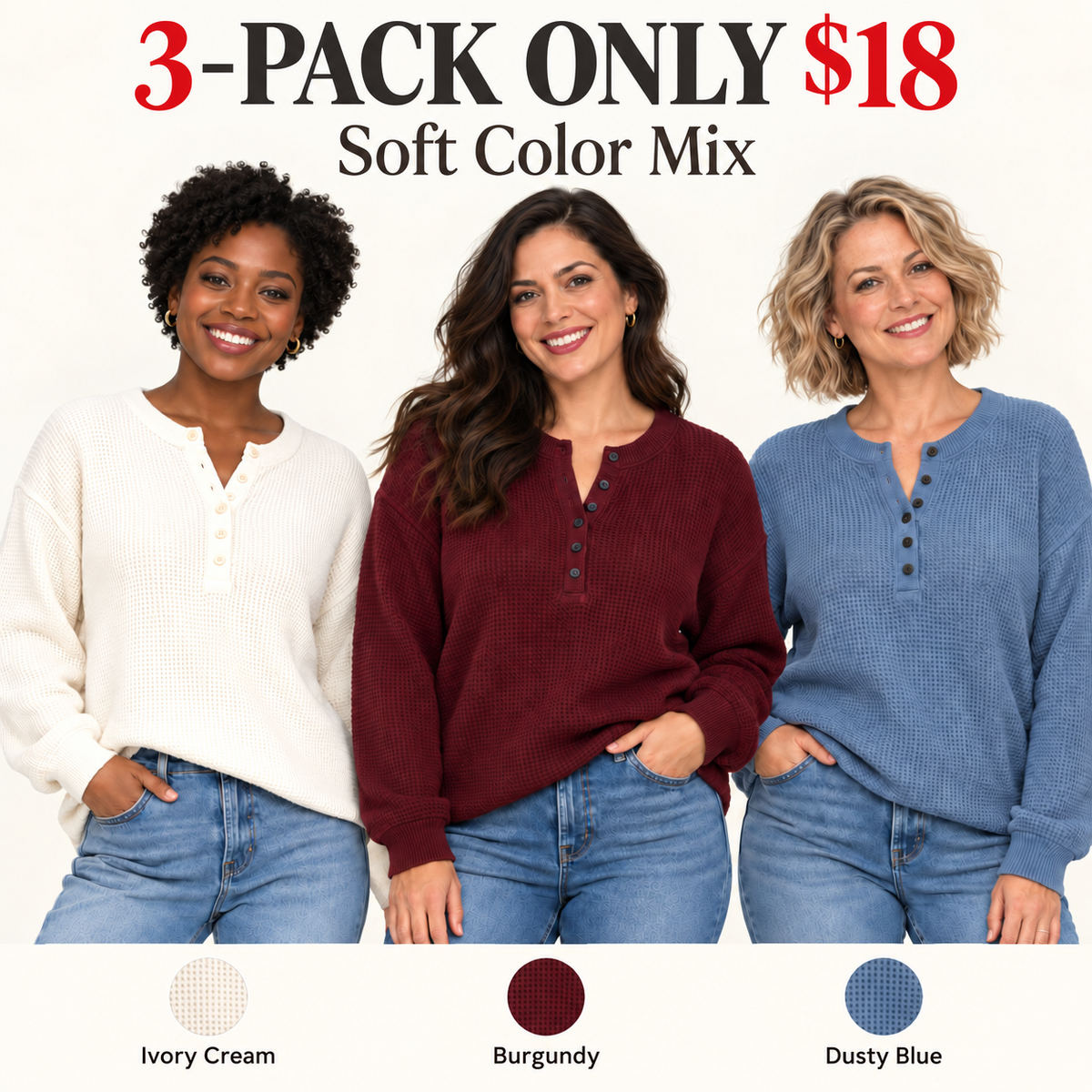 6-PACK ONLY $24---Old Navy Women's Long-Sleeve Crew-Neck Henley T-Shirt